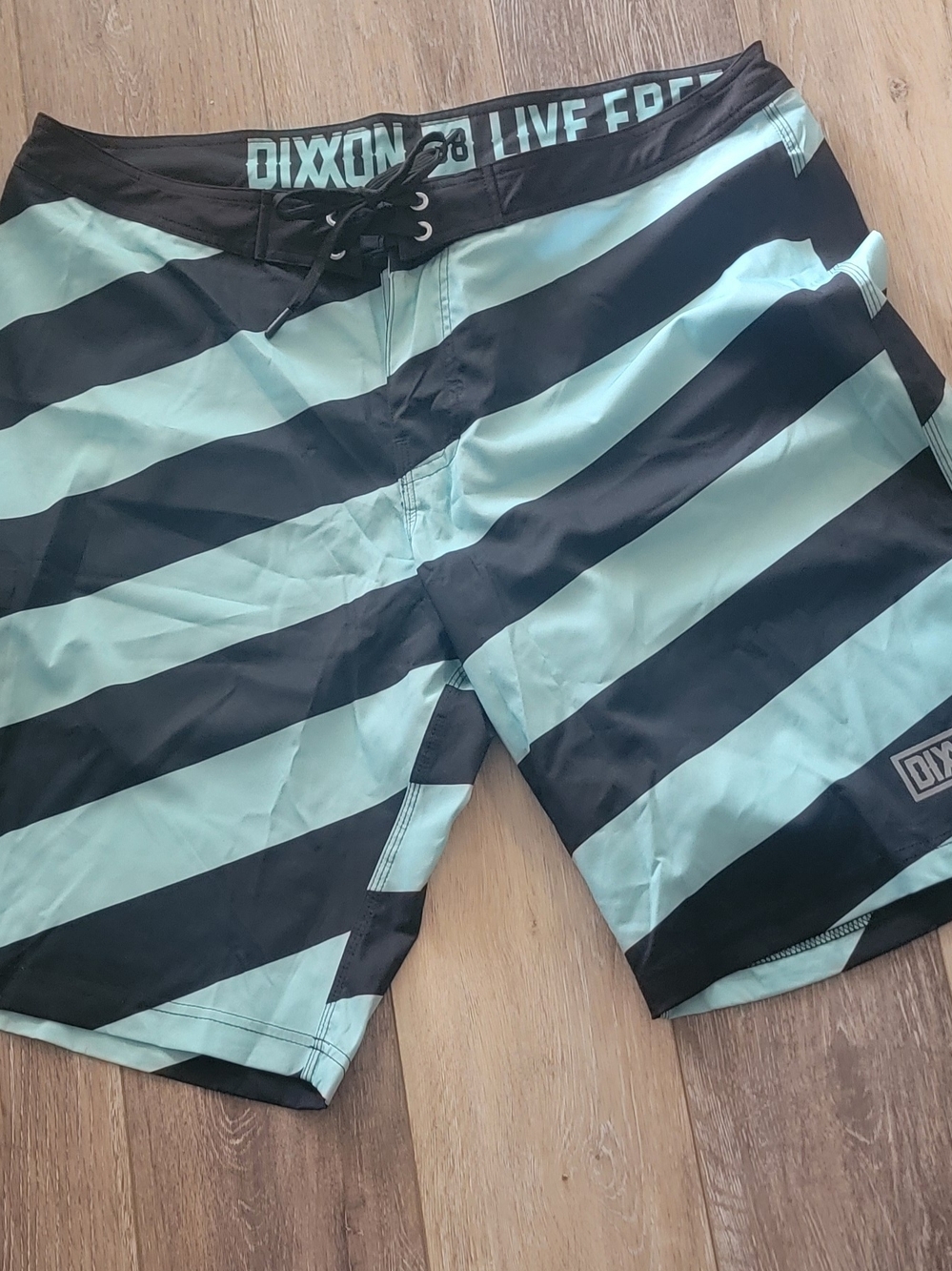 DIXXON Mint & Black Diagonal Stripe Swim Shorts Size 38